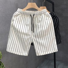 여름 남성 스트라이프 반바지 남성 슬림핏 외출용 캐주얼 중간 길이 바지