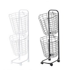 제이와이홀딩스 빨래통 이동식 철제 2단 3단 세탁실 정리 바구니, 2단-블랙