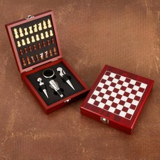 체스 보드가 있는 와인 오프너 선물 세트 5 in 1 우아한 와인 액세서리 키트 웨이터 코르크 스크류 푸어러 스토퍼 및 호일 커터 와인 애호가 및 호스트를 위한 독특한, 체스 보드가 있는 와인 오프너 선물 세트, 5 in 1