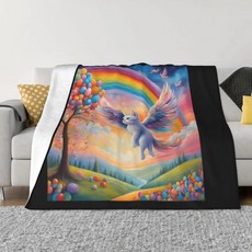 화려한 무지개를 지닌 비행 판타지 고양이 플리스 담요, 01 Black, 01 150x200cm 60x80in, 1개