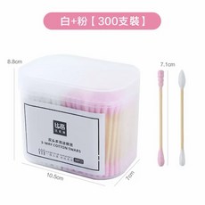 比高 雙頭棉花棒 300支裝, 白色+粉色, 1個, 300個裝