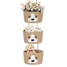 Yiyiring 3-Tier Elephant Theme Cotton Rope Hanging Basket Organizer Wall Storage Bin with Hooks