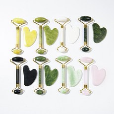 嗨購 岫玉滾輪臉部按摩美容棒 面部眼部玉石滾輪按摩器套裝, 1個, 綠鳳玉