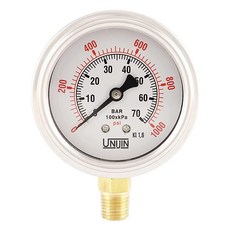 Unijin P251 시리즈 6.4cm2.5인치 다이얼 오일 충전 압력 게이지 황동 내부 0-300 PSI/kPa ±1.6% 정확도 0.6cm1/4인치 NPT 하단, 0-1000 psi, 1개