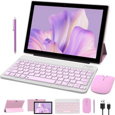 노보조이 2 in 1 태블릿 10인치 안드로이드 OS 태블릿 키보드 마우스 케이스 스타일러스 32GB ROM+8GB RAM 2MP+8MP 듀얼 카메라 쿼드 코어 프, 8GB+32GB SET, Pink