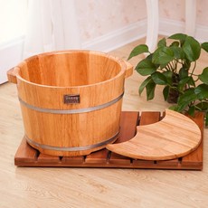 히노끼 족욕통 발 습식 원목 족탕기 발찜질 나무통 대야 편백나무 욕실, 7. 오크 25cm + 뚜껑