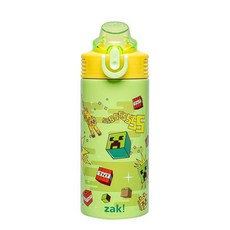 Zak DESIGNS 디자인 Peppa Pig Sage 아동용 물병 학교 또는 여행용 414ml(14온스) 스테인리스 스틸 빨대 손잡이 및 누출 방지 팝업 커버(페파 친