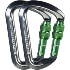 SEPEAK UIAA 30kN 락킹 클라이밍 카라비너 야외 래펠링 캠핑 하이킹 스윙 라지 D 후크6744파운드, gray+dark green-2pc, gray+dark green-2pc