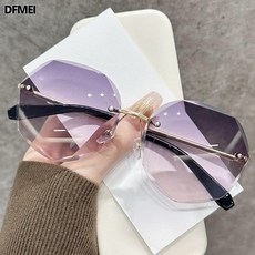 DFMEI 新款韓版墨鏡女圓臉顯臉小無框切邊個性潮流復古感太陽鏡高級