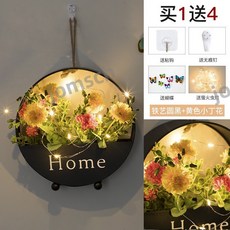 嘉義出貨 墻壁裝飾花 客廳牆面裝飾 臥室房間佈置 餐廳背景牆掛飾 壁掛式 仿真花裝飾 假花 仿真花掛飾 鐵藝花架 裝飾花, 鐵藝圓黑+黃色小丁花