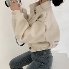 여성용 하이넥 패션 캐주얼 루즈핏 숏 자켓