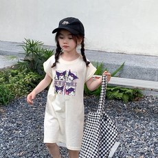 女童卡通夏裝2024T恤兒童韓版洋氣連衣裙夏季新款寶寶中長款裙子 YU7W