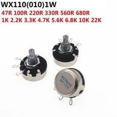5 개 WX110 WX010 6mm 원형 금속 샤프트 단일 회전 와이어 저항 권선 전위차계 100R 1k 2 2k 3 3k 4 7K 6k 6 8k 10k 22k, 15K