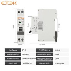 ETEK 딘 레일 장착형 소형 가정용 에어 회로 차단기 MCB 30mA 곡선 1P+N 미니, 02 16A를 입력하세요, 01 2
