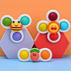 키저스 빙글빙글스핀팝 흡착 회전 딸랑이 장난감 3종 세트, 1세트, 혼합색상