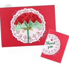 어버이날 감사 카드 만들기 세트 입체 꽃 장식 레이스 도일리 종이공예 미술놀이, 1개