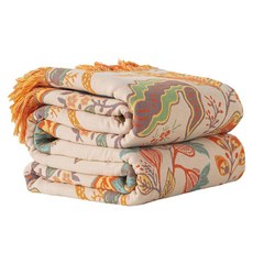 Movanne 보헤미안 꽃무늬 담요 100% 면 모슬린 울트라 소프트 소파 및 소파 커버 보헤미안 홈 데코 거즈 퀼트(꽃과 나비 127cm x 152.4cm(50 x 60, 보호 꽃