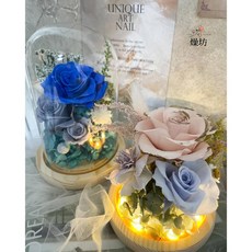 日本永生玫瑰玻璃花盅 附提袋 永生花 永生玫瑰花 畢業花束 情人節 交換禮物, 圓形款$2080 奶茶色