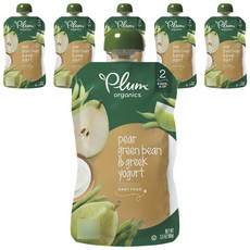 플럼오가닉스 어린이 스무디, 배 + 그린 빈 + 그릭 요거트(Pear + Green Bean + Greek Yogurt), 99g, 6개