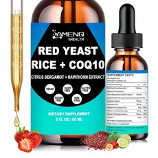 CoQ10 보충제 액체가 함유된 레드 이스트 라이스 고급 건강한 심장 및 콜레스테롤 수치 시트러스 베르가못 효모 쌀 1200mg 남성 여성용 초강력 액체 5.9ml(2온, CoQ10 보충제 액체가 함유된 레드 이스트 라이스,, 1개