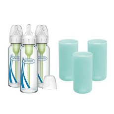 미국출고 평점4.5+ 234488 닥터 옵션스 플러스 내로우넥 유리 젖병 250ml & 슬리브 각 3개입, Mint, 8 oz