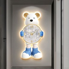 Uinox 무소음 곰돌이 시계 LED 거실 고급 인테리어벽시계, G타입-40*80(플러그+리모트콘)