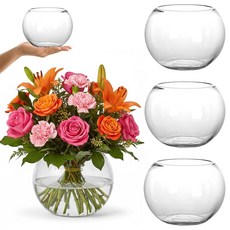 YOUEON 4개 작은 유리 거품 그릇 6인치 x 4.5인치 H 둥근 떠다니는 양초 홀더 테라리움 그릇 결혼식 홈 데코용 글로브 플라워 꽃병 센터피스, YOUEON 소형 유리 버블 볼 꽃병 4개, 너비 15
