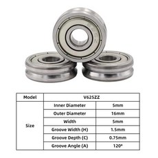 5Pcs V625ZZ 5x16x5mm V 그루브 풀리 롤러 베어링 스트레이트너 가이드 휠 ABEC 7