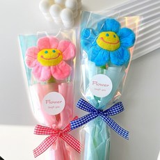 래프유 스마일 꽃 한송이 인형 꽃다발 2p, 핑크+파랑, 2개