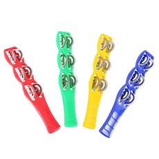 이스트락 플라스틱 징글 스틱 징글벨 라틴 타악기 탬버린 스틱(레드 그린 옐로우 및 블루) 4PCS, 4 PCS, Red,Blue,Green,Yellow