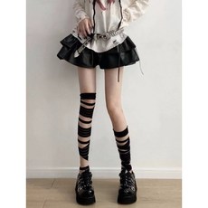 角色扮演繃帶襪套，個性造型，舒適透氣，多種搭配，角色扮演服裝配件, 黑色不規則過膝襪, 1個