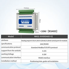 RS485 통신 MODBUS RTU 차동 아날로그 입력 데이터 수집 EBYTE MA01-XHXX-V2 시리즈 산업용 등급, 04 10AI