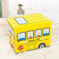 卡通警車造型兒童玩具收納凳, 黃色校車車廂_普通款, 1個