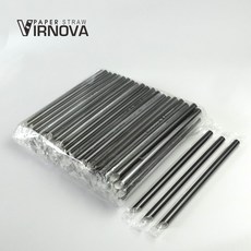 【Virnova】 竹纖維 紙吸管 12x220mm 黑色 尖頭 獨立塑膠包 生物可分解 環保吸管, 1包, 100支