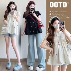 OOTD 孕婦裝 夏季彩色刺繡娃娃衫上衣