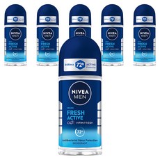 니베아 남성용 프레시 액티브 48H 롤 온 데오드란트, 6개, 50ml