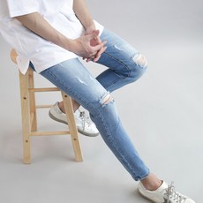 Devollo男款彈性復古修身直筒9分牛仔褲