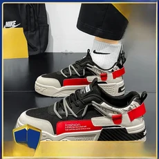 쿠쿠스토어 남성 여름 2025 두꺼운 밑창 키높이 캐주얼 보드화 통기성 좋은 만능 스포츠 화이트 운동, 04 블랙과 레드 [플래그십 모델], 06 40