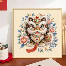 보석십자수 DIY 액자형 산리오 큐빅 캔버스 비즈 액자 하루클래스 ab비즈 사진 패브릭, 사자03 40x40cm (나무액자)