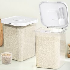 1+1 네오플램 원터치 밀폐 쌀통 쌀보관용기 잡곡통 세트 10kg, 1세트, 화이트