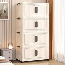 優選好物 50寬收納柜子 免安裝加厚儲物柜折疊衣柜家用客廳大容量清倉多層柜, 50CM面寬【混拼色】,五層【上下磁吸門】高品質