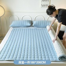 優選 夾棉加厚防水隔尿牀墊褥子軟墊防滑墊褥可機洗牀護墊四季通用 副廠商品, 方格天藍,90x200cm牀護墊, 1個