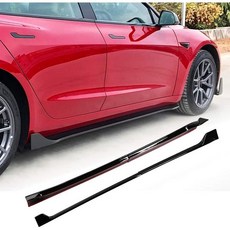 핏 모델 3 사이드 스커트 확장 립 록커 패널 트림 스포일러 20172022 테슬라 바디 키트 액세서리 (광택 검정), 광택 있는 검정