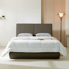 메이슨 가죽 평상형침대+애쉬드 본넬스프링, 진그레이