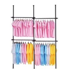 頂天立地伸縮衣架，免打孔可調節多功能收納，時尚簡約衣櫥, 四層時尚黑