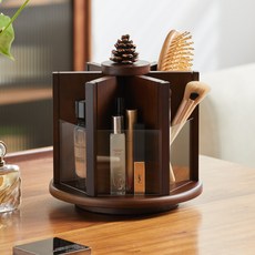 實木旋轉收納盒 首飾化妝品護膚品梳妝台抽屜式收納箱, 1個, 松果旋轉盒