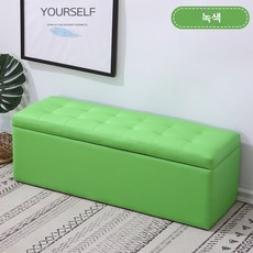 수납 벤치 의자 장의자 긴 스툴 긴의자 수납형 소파, 70x30x35cm, 그린 두꺼운 가죽