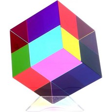 컬러 큐브 (2.4인치) 스탠드 포함 시안 마젠타 노란색 감산 색상 혼합 매혹적인 아크릴 프리즘 데스크 장식용 재미있는 대화 유도제, 2.4 인치