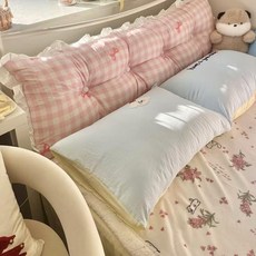 핑크 리본 체크 포장소모품 쿠션 헤드 등받이 롱, 체크 핑크 보우노트