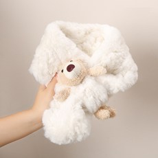 奶fufu可愛小熊毛毛圍脖冬季加厚毛絨兒童卡通保暖學生圍巾少女